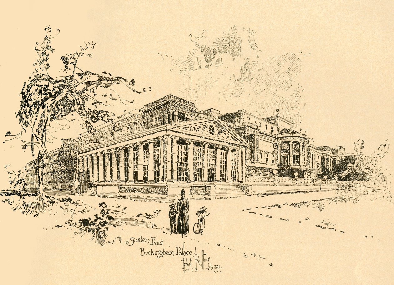 Front ogrodu, Pałac Buckingham, Westminster, Londyn, ok. 1890 r. autorstwa Unbekannt