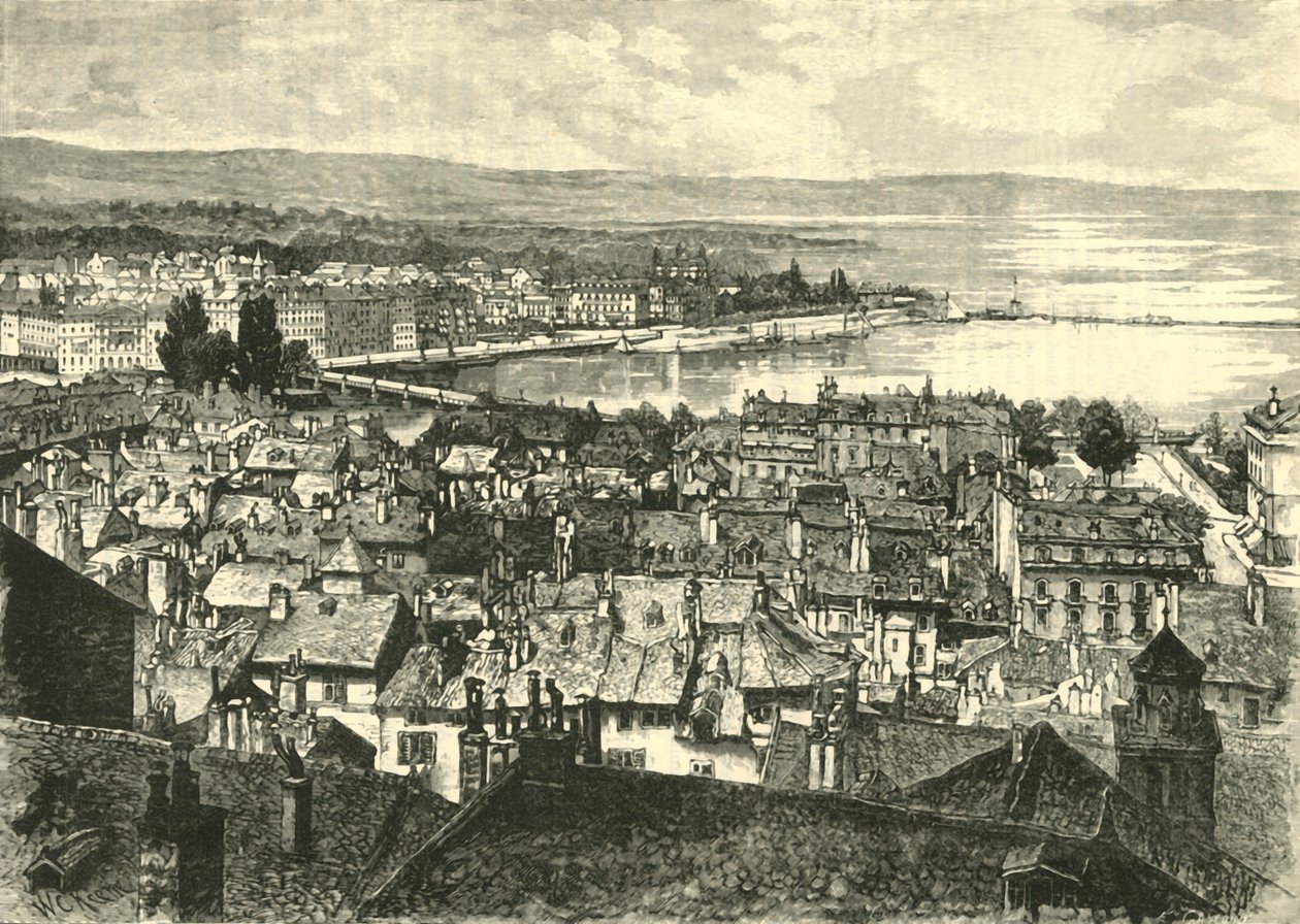Genewa, Patrząc w stronę jeziora, 1890. autorstwa Unbekannt