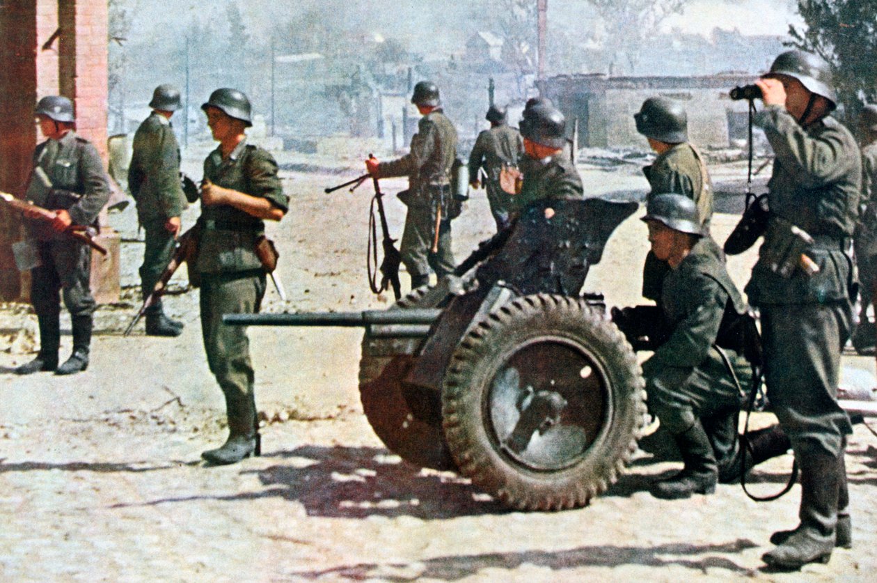 Niemiecka piechota z lekką artylerią polową, Rosja, 1943 autorstwa Unbekannt