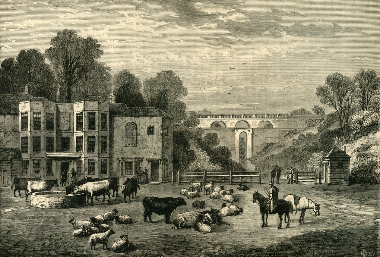 Brama Archway Highgate i Tawerna w 1825, c1876. autorstwa Unbekannt