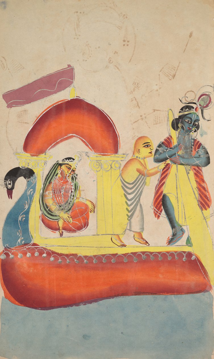Krishna Ferrying Radha przez rzekę Yamuna, 1800s. autorstwa Unbekannt