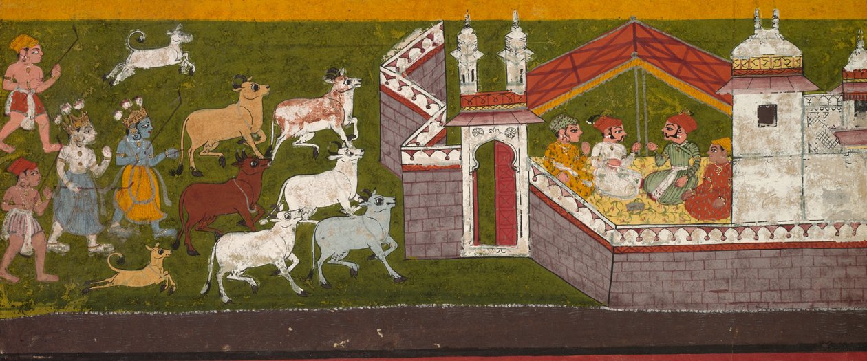 Kryszna i Balarama zbliżają się do Mathury, c. 1740-1750. autorstwa Unbekannt