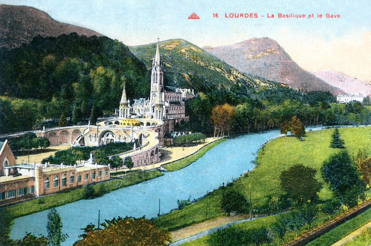 Bazylika i Gave, Lourdes, Francja, 1933 autorstwa Unbekannt