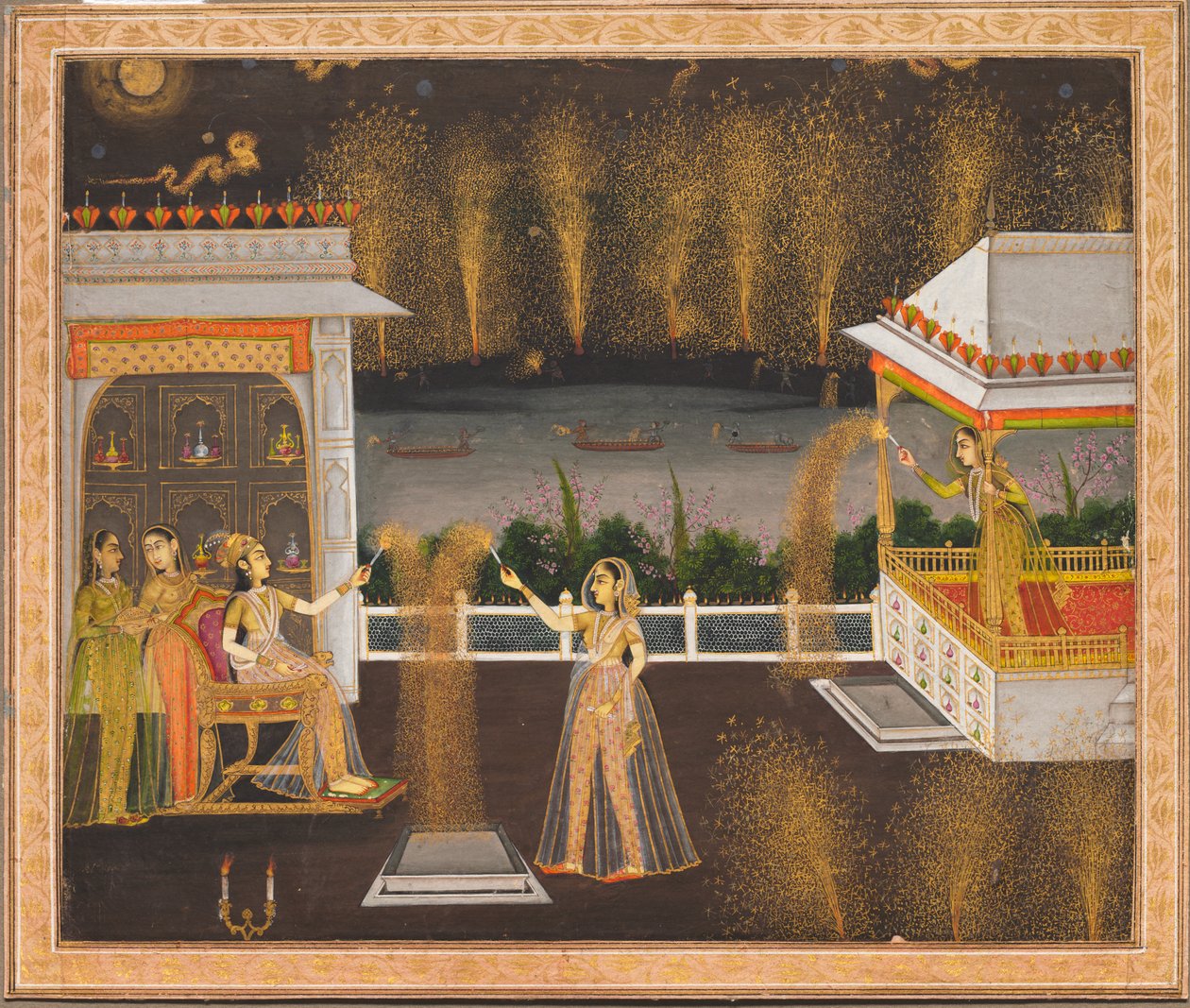 Panie świętujące Diwali, c. 1760. autorstwa Unbekannt