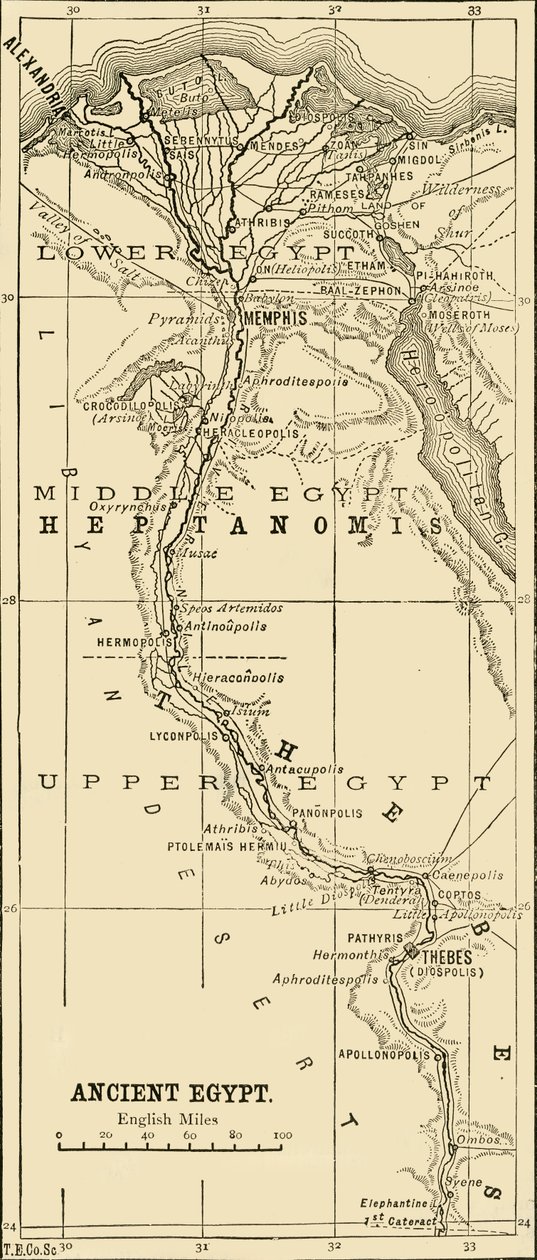 Mapa starożytnego Egiptu, 1890. autorstwa Unbekannt