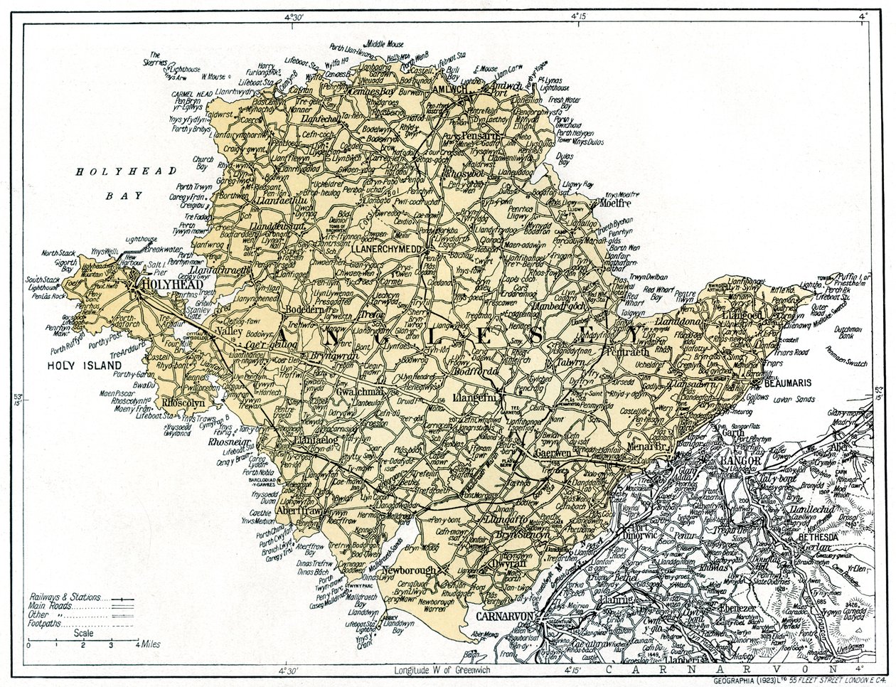 Mapa Anglesey, 1924-1926 autorstwa Unbekannt