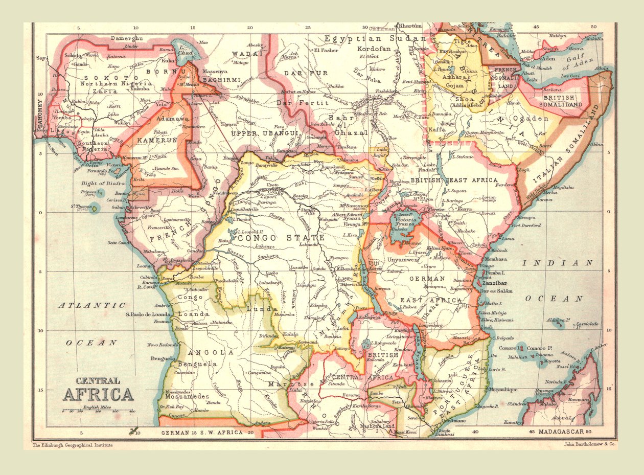 Mapa Afryki Środkowej, 1902. autorstwa Unbekannt