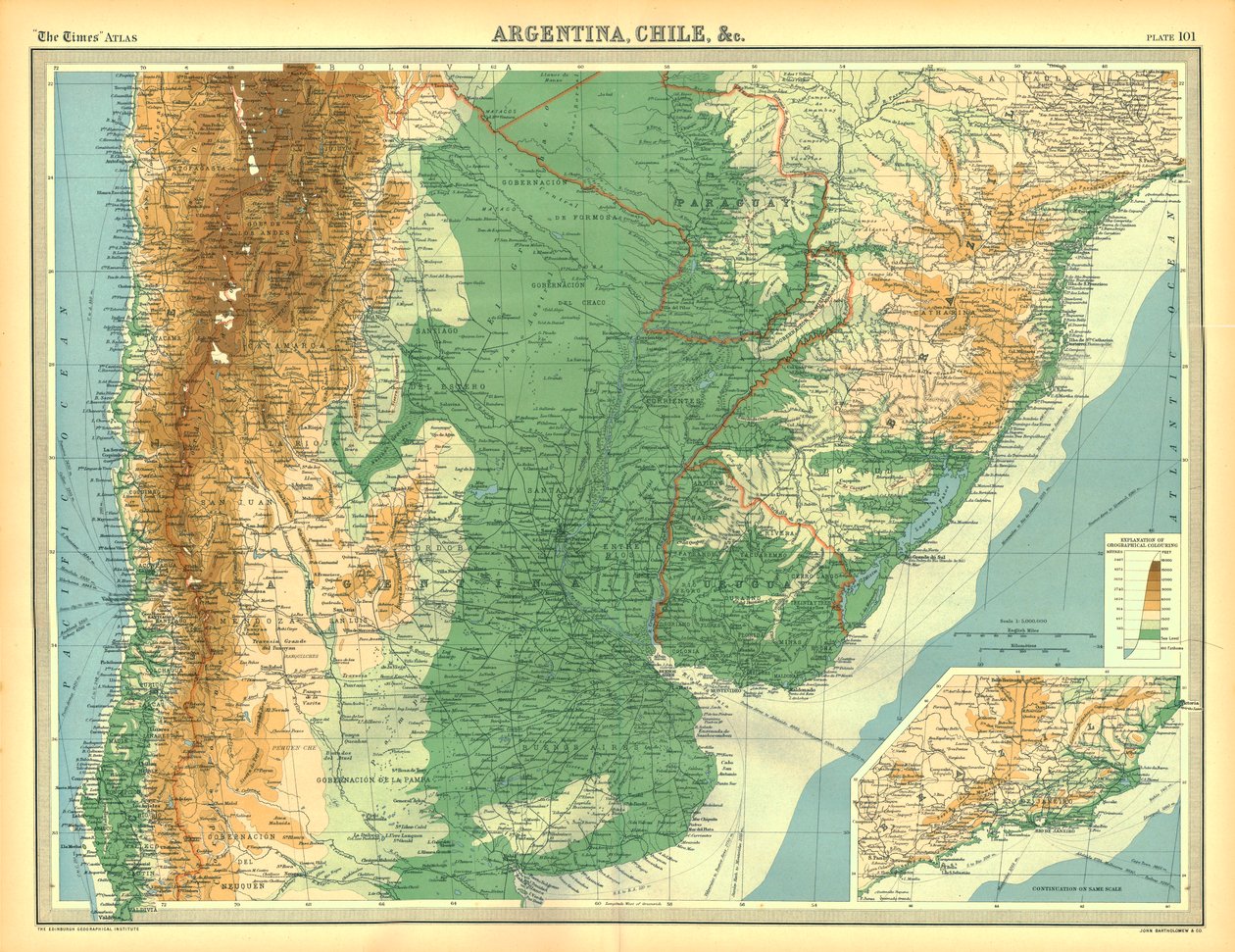 Mapa Chile, Argentyny itp. autorstwa Unbekannt