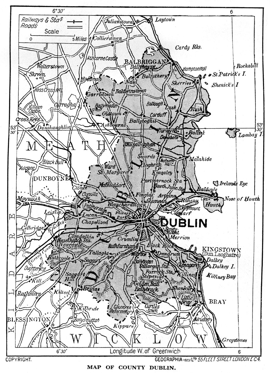 Mapa hrabstwa Dublin, Irlandia, 1924-1926 autorstwa Unbekannt