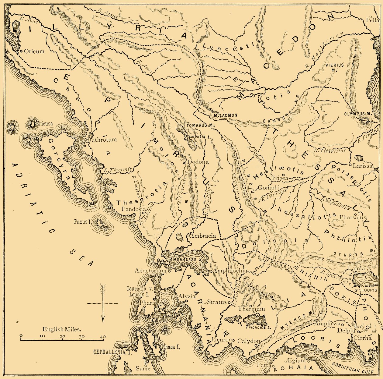 Mapa Epiru i zachodniej Grecji, 1890. autorstwa Unbekannt