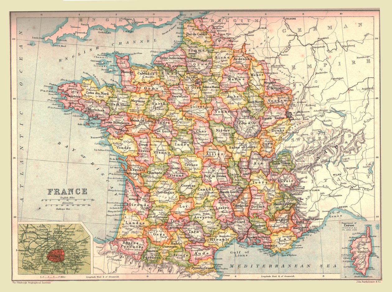Mapa Francji, 1902. autorstwa Unbekannt