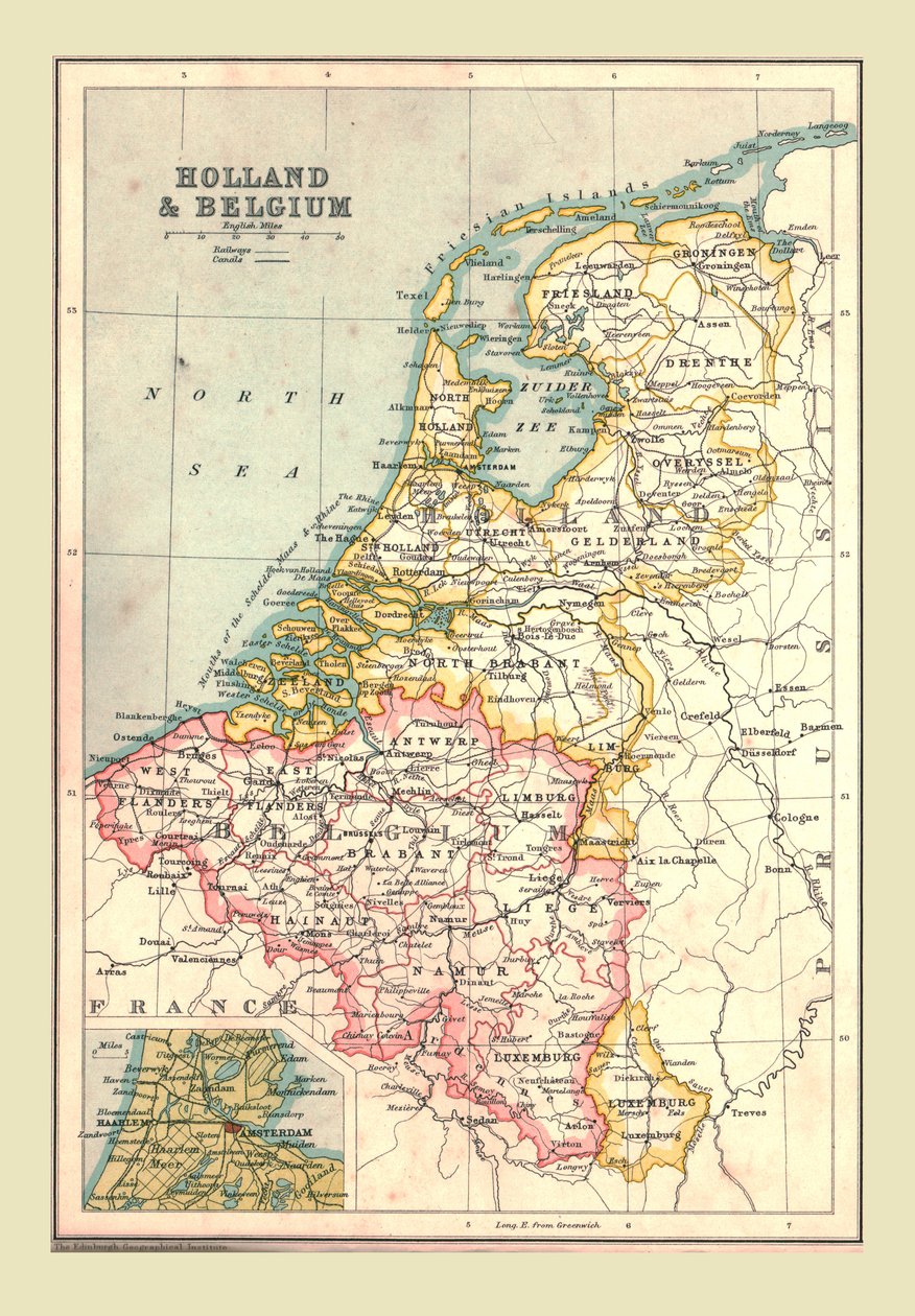 Mapa Holandii i Belgii, 1902. autorstwa Unbekannt