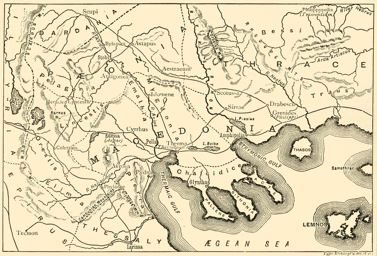 Mapa Macedonii i przyległych dzielnic, 1890. autorstwa Unbekannt