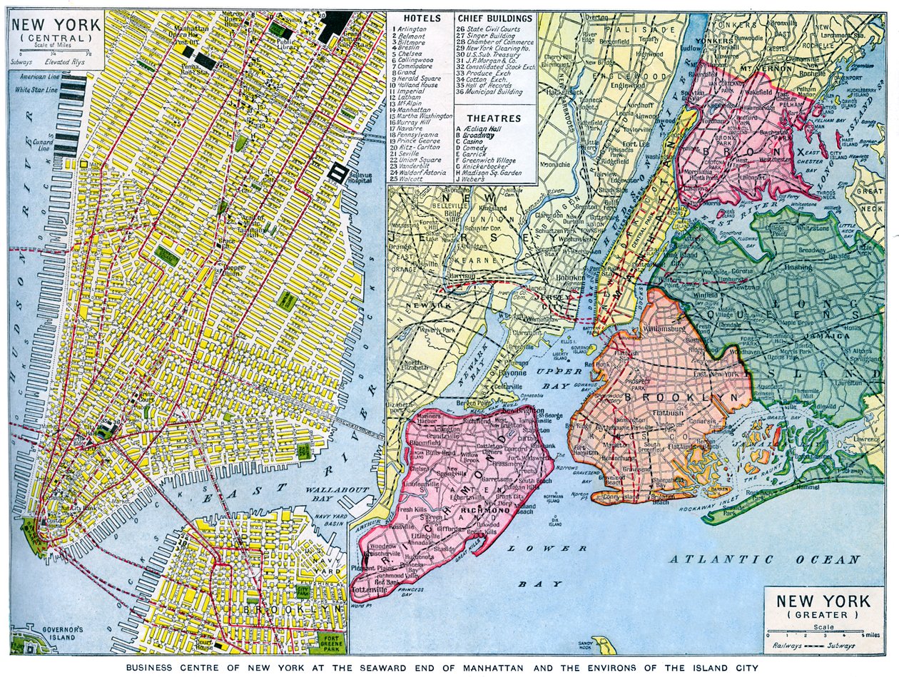 Mapa Nowego Jorku, USA, ok. 1930 autorstwa Unbekannt
