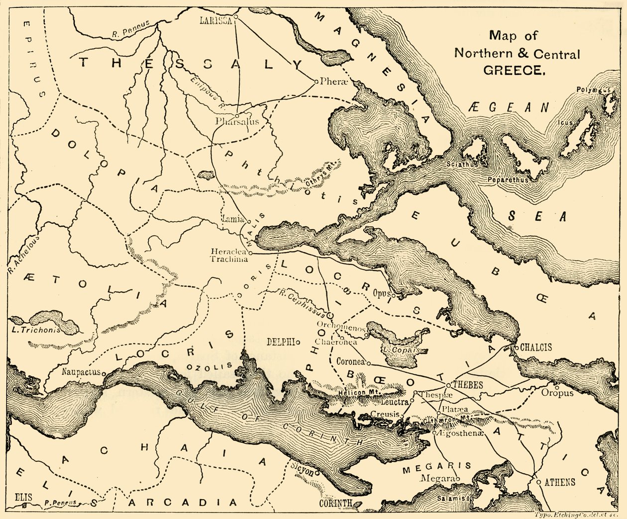 Mapa północnej i środkowej Grecji, 1890. autorstwa Unbekannt