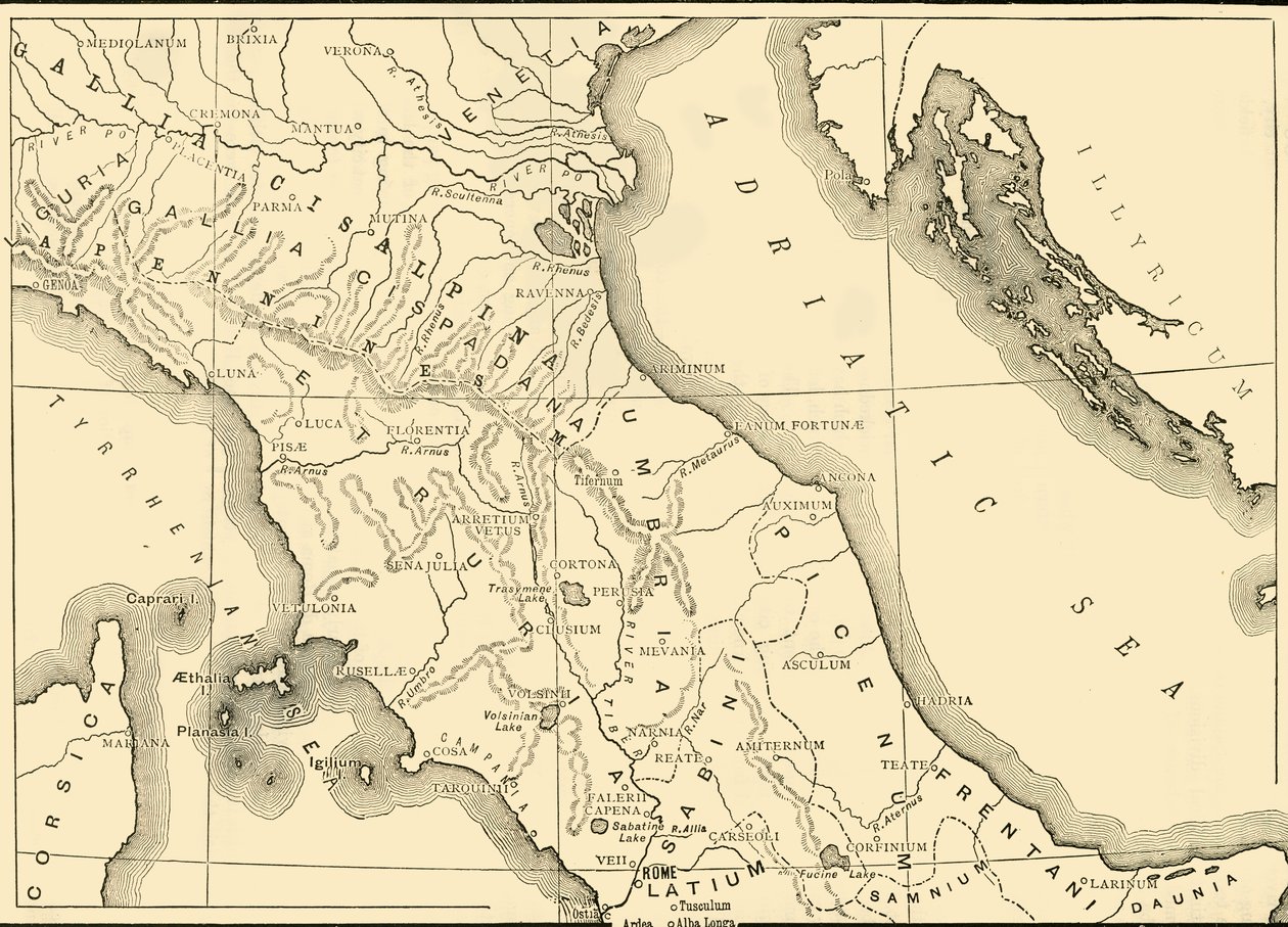 Mapa północnych i środkowych Włoch, 1890. autorstwa Unbekannt