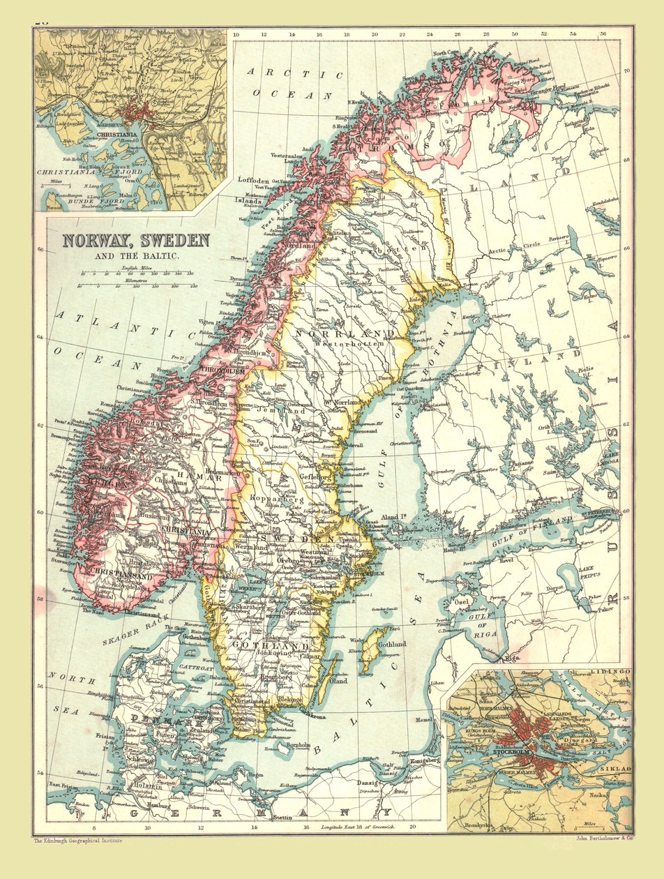 Mapa Norwegii i Szwecji, 1902. autorstwa Unbekannt