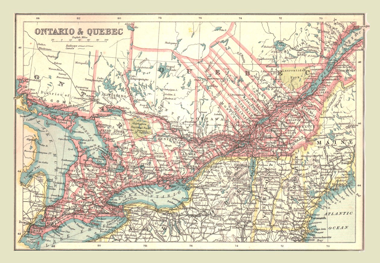Mapa Ontario i Quebec, 1902. autorstwa Unbekannt