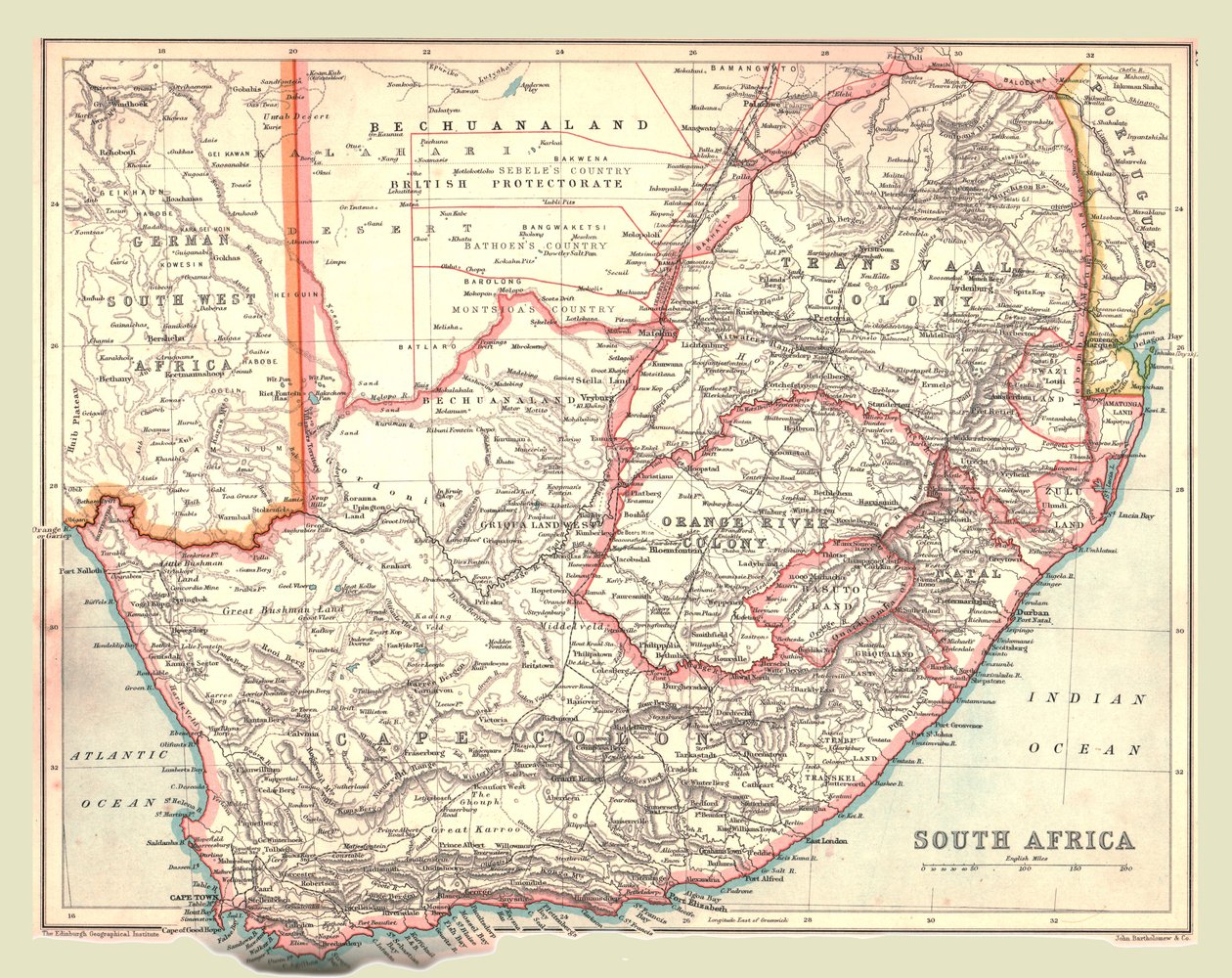 Mapa Republiki Południowej Afryki, 1902. autorstwa Unbekannt