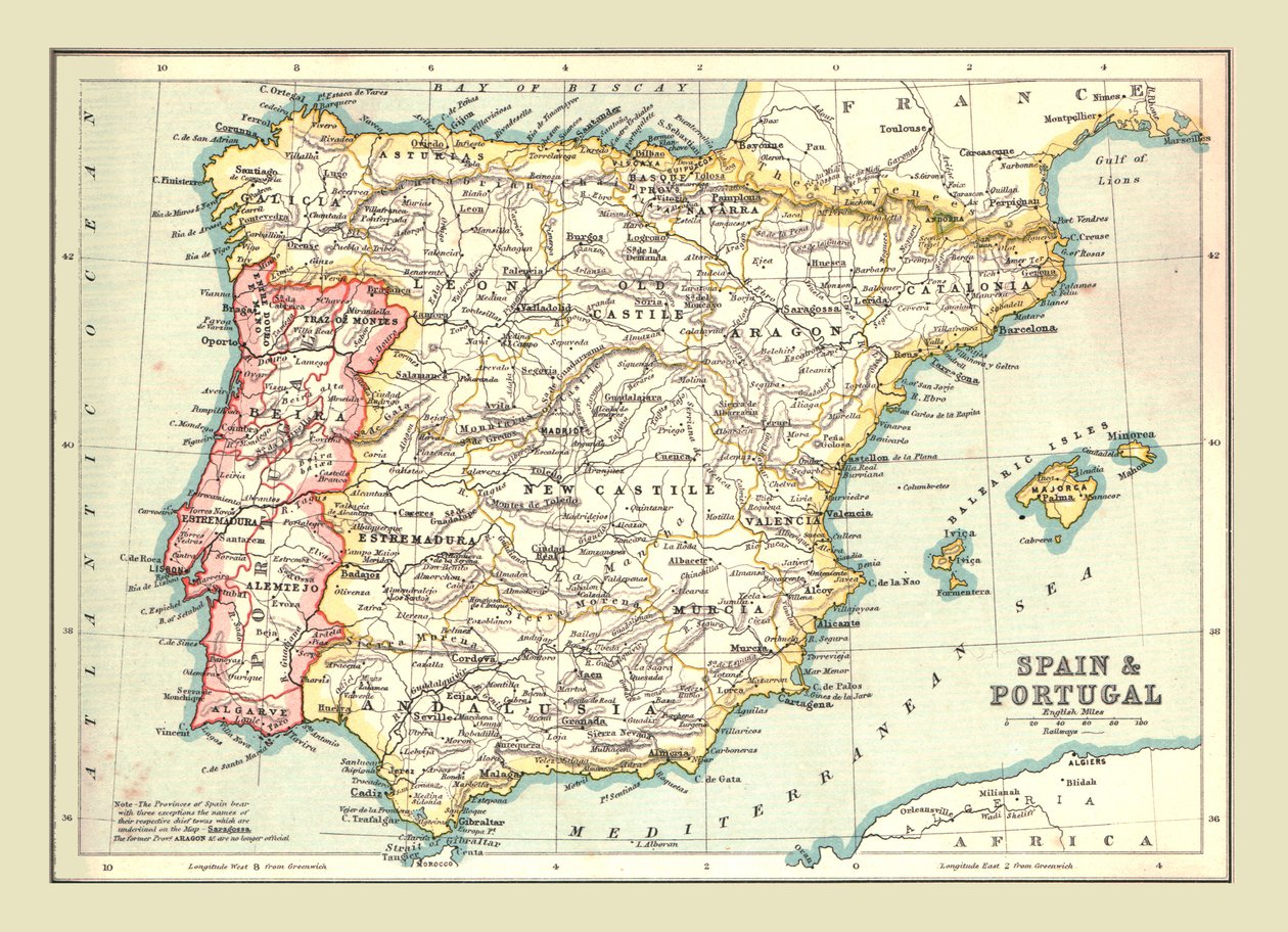 Mapa Hiszpanii i Portugalii, 1902. autorstwa Unbekannt