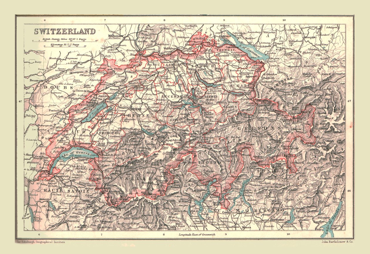 Mapa Szwajcarii, 1902. autorstwa Unbekannt
