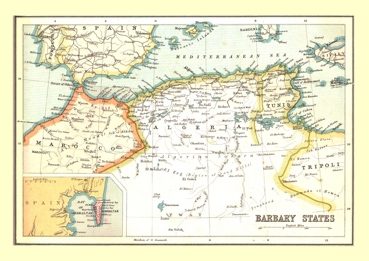 Mapa stanów Barbary, 1902. autorstwa Unbekannt