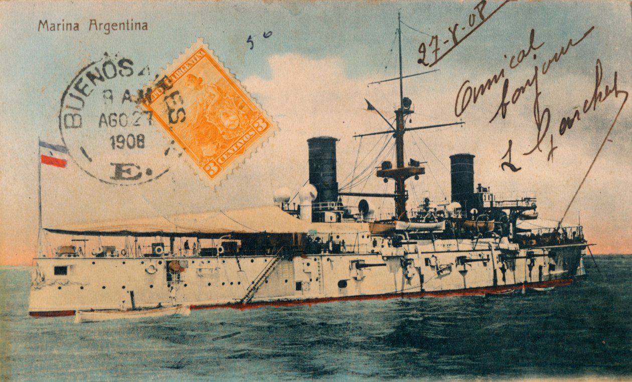 Argentyńska marynarka wojenna. Pancernik, Belgrano, ok. 1908 r. autorstwa Unbekannt