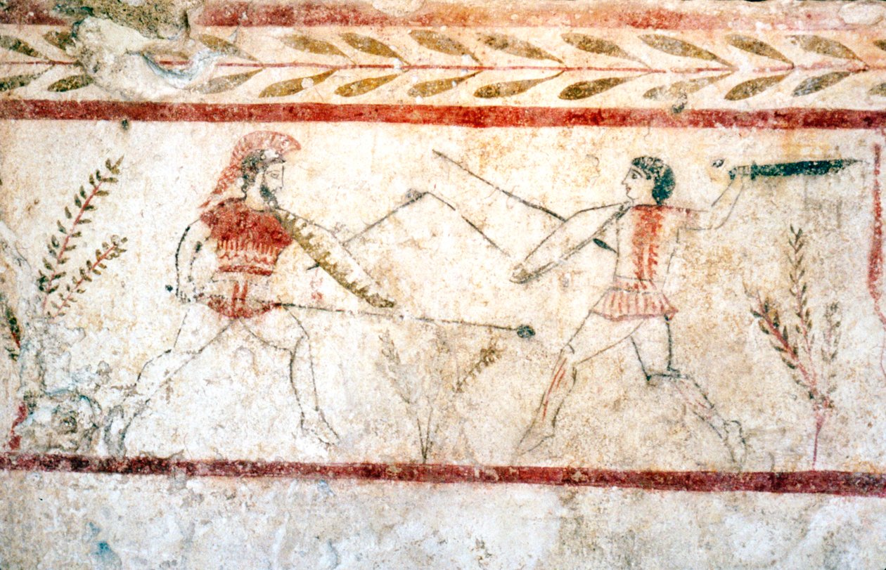 Mężczyźni walczący włóczniami, Paestum, ok. IV w. p.n.e. autorstwa Unbekannt