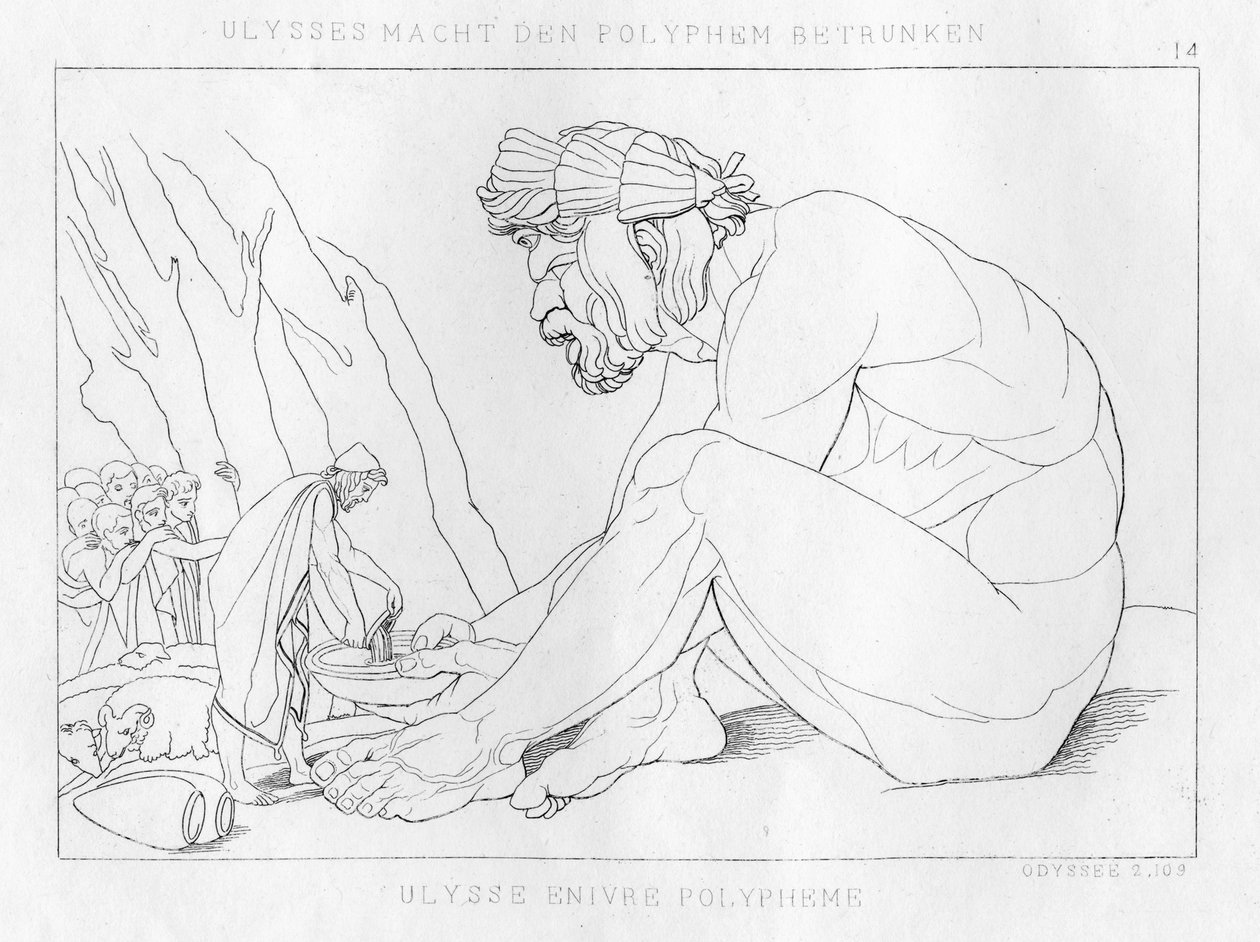 Odyseusz pijący z cyklopem Polyfemosem, ok. 1833 r. autorstwa Unbekannt