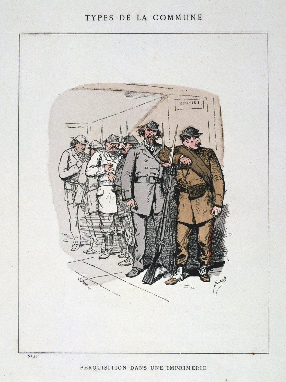Poszukiwanie prasy drukarskiej, Komuna Paryska, 1871. autorstwa Unbekannt