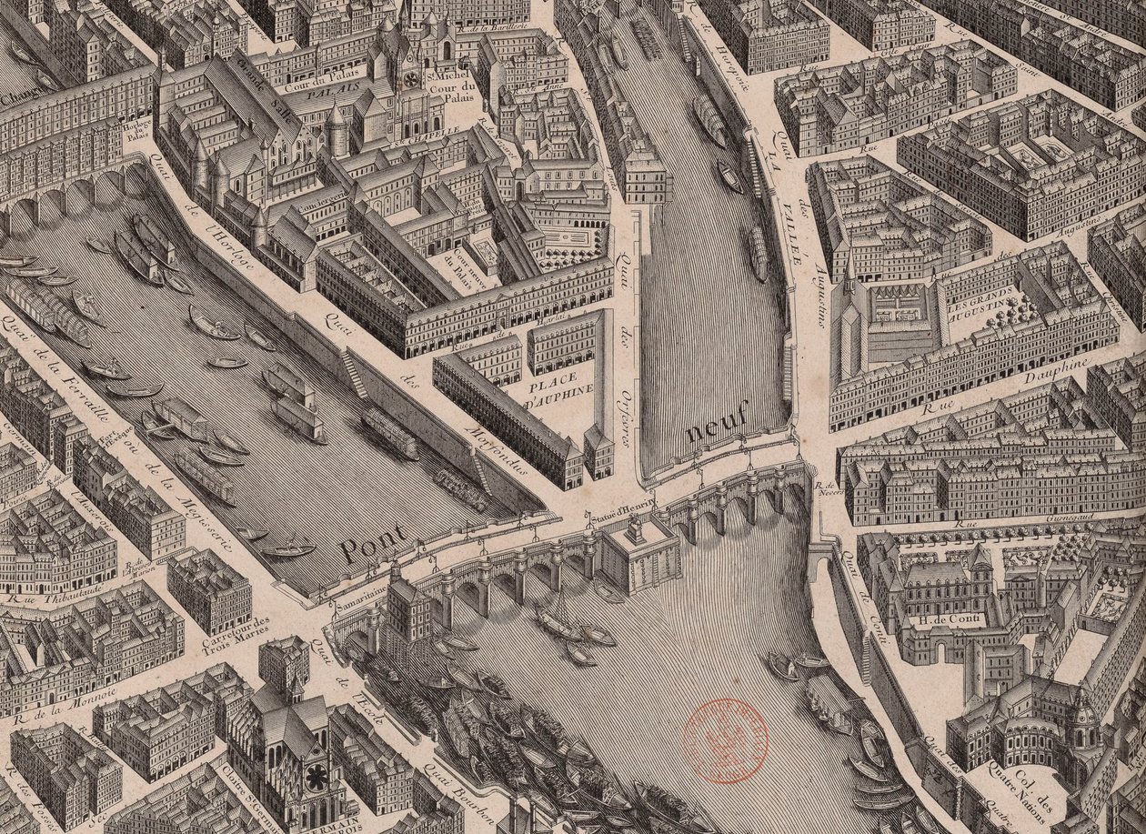Pont Neuf. Mapa Paryża, powiedział Turgot, 1739. autorstwa Unbekannt