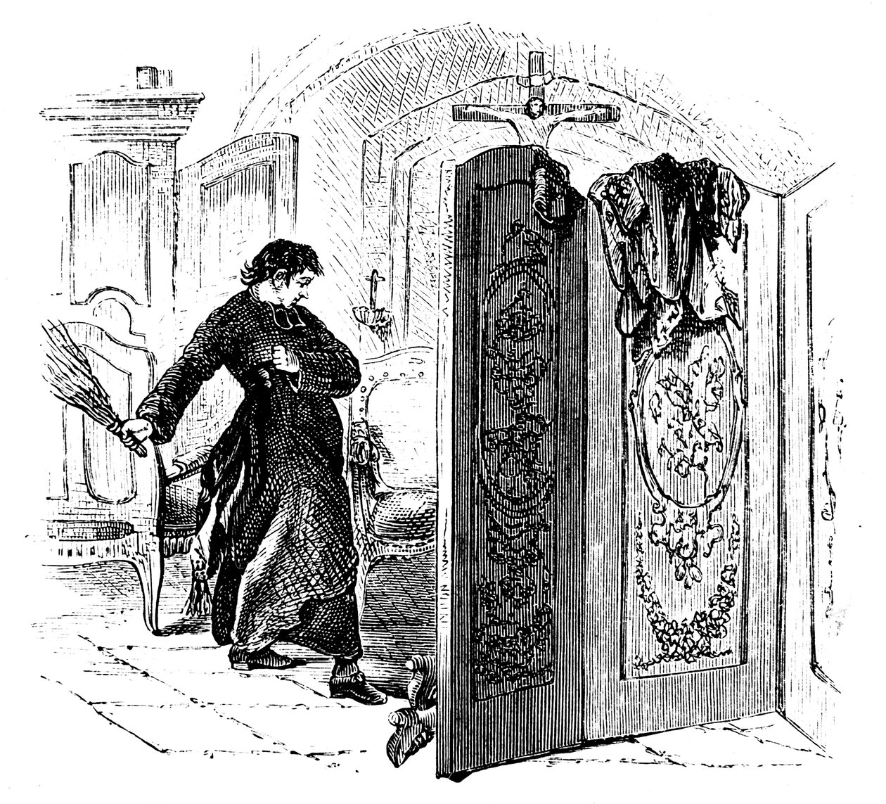 Ksiądz biczujący pokutnika brzozą, ok. 1876 r. autorstwa Unbekannt