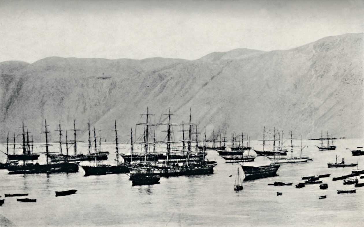 Statek oczekujący na ładunki azotanów w Iquique, 1911 r. autorstwa Unbekannt