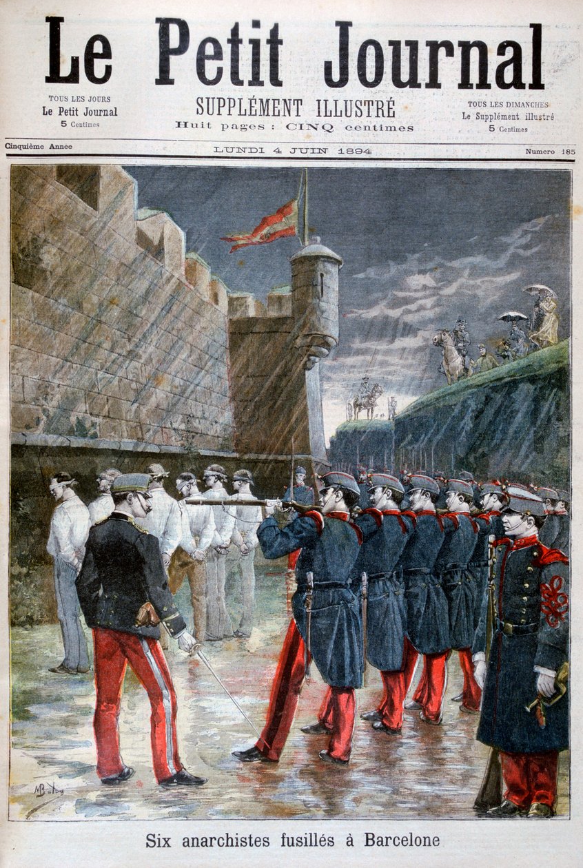Sześciu anarchistów straconych w Barcelonie, 1894 autorstwa Unbekannt