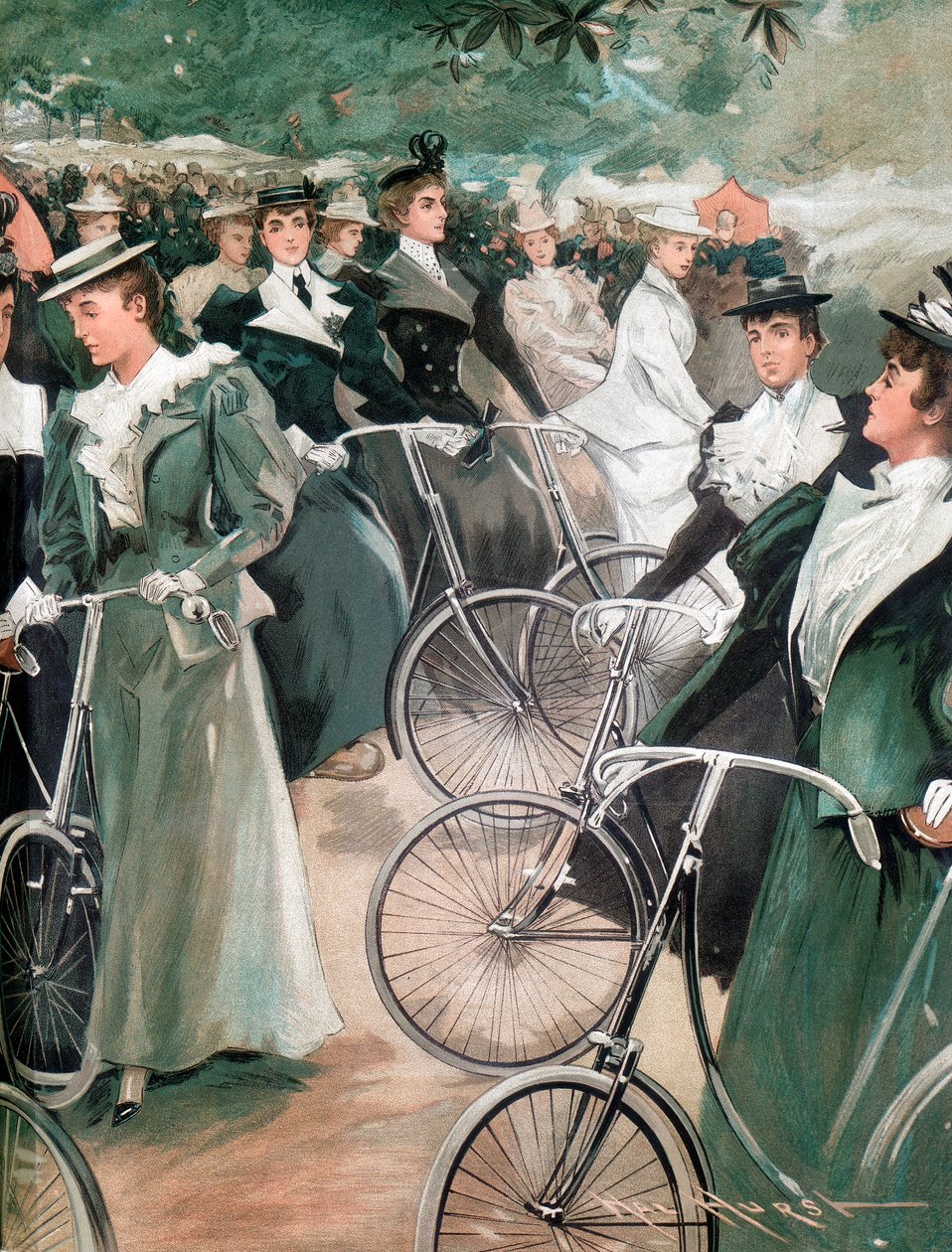 Kobiety z towarzystwa na rowerze w Hyde Parku, Londyn, 1896 r autorstwa Unbekannt