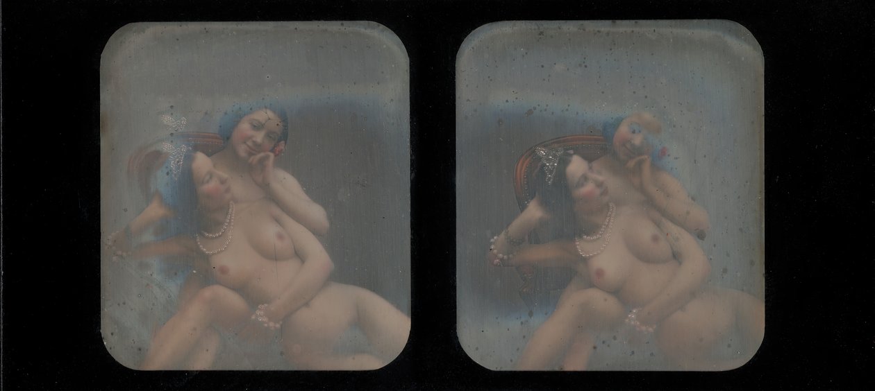[Widok stereograficzny dwóch nagich kobiet], lata 40. XIX wieku. autorstwa Unbekannt