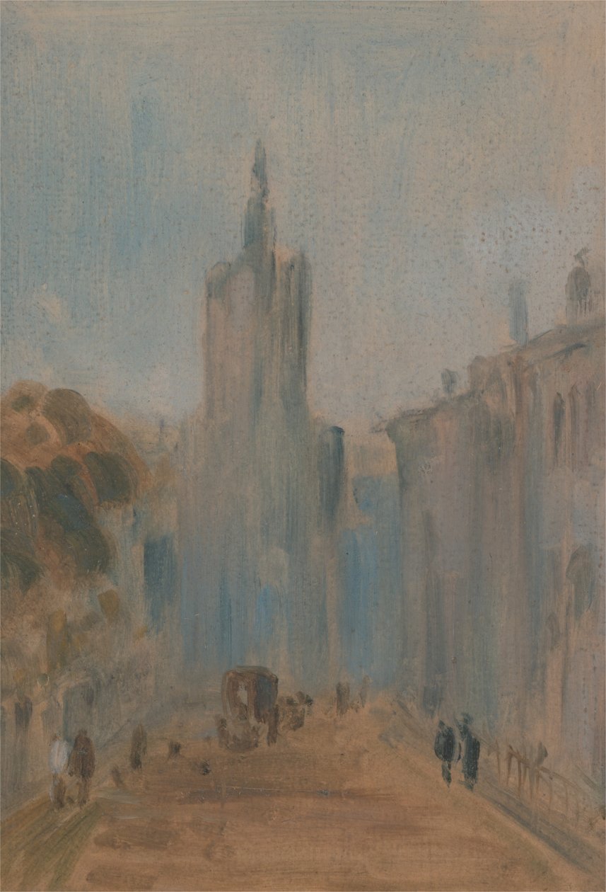 Ulica z kościołem i figurami, 1822-1825. autorstwa Unbekannt