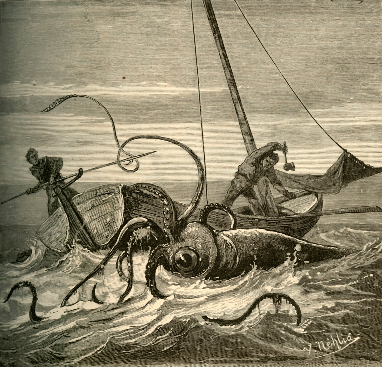Bitwa rybaków z gigantyczną kałamarnicą, 1881. autorstwa Unbekannt