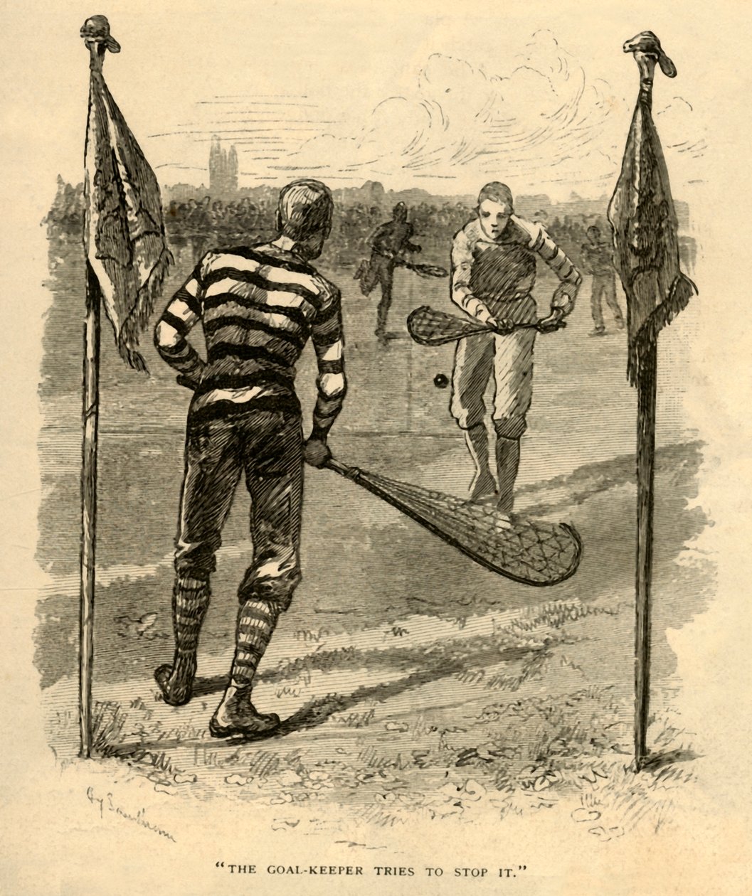 Bramkarz próbuje to powstrzymać., 1881. autorstwa Unbekannt