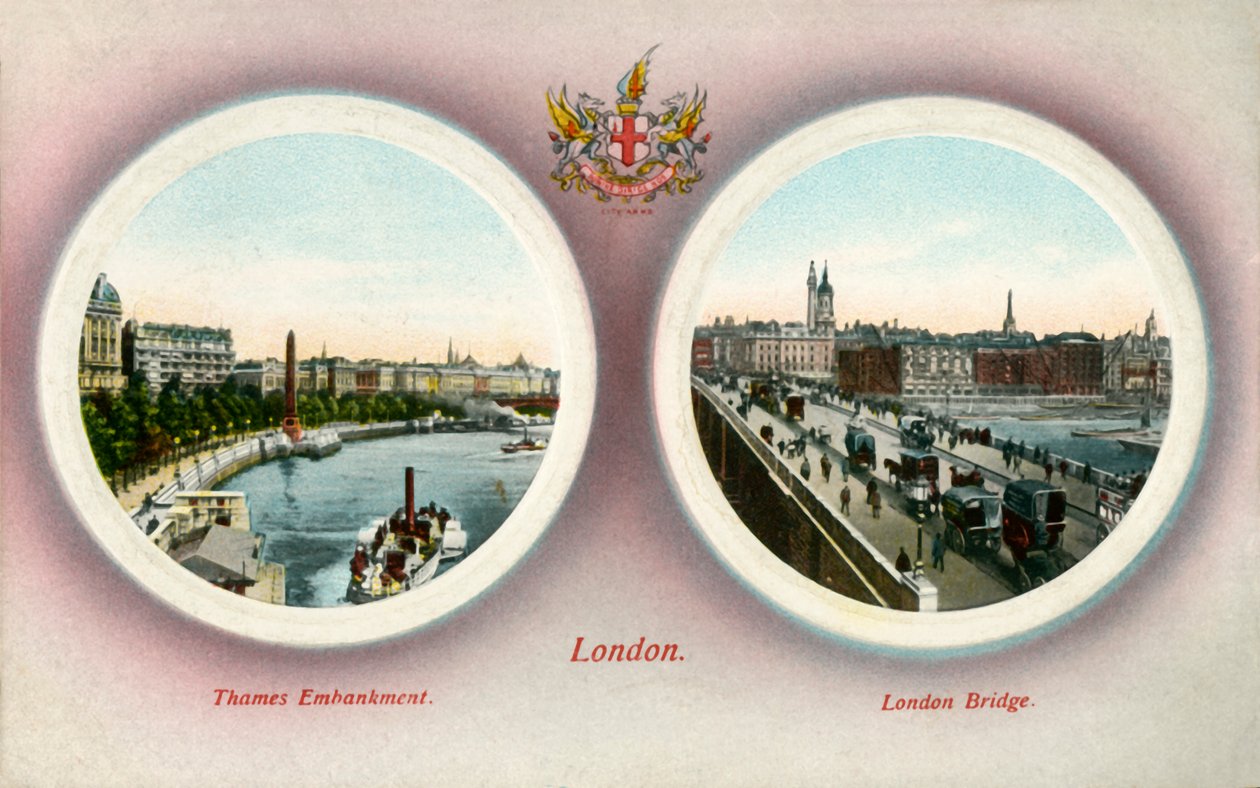 Thames Embankment i London Bridge, Londyn, 1909. autorstwa Unbekannt