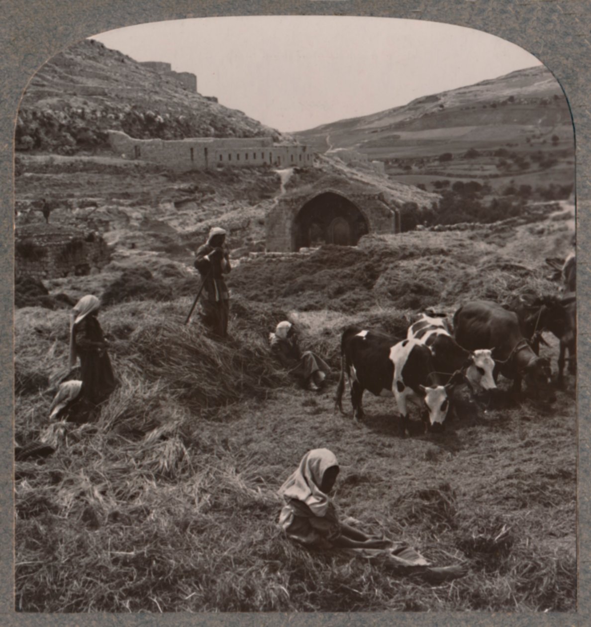 Młócenie zboża w pobliżu studni Jacobs, ok. 1900 r. autorstwa Unbekannt