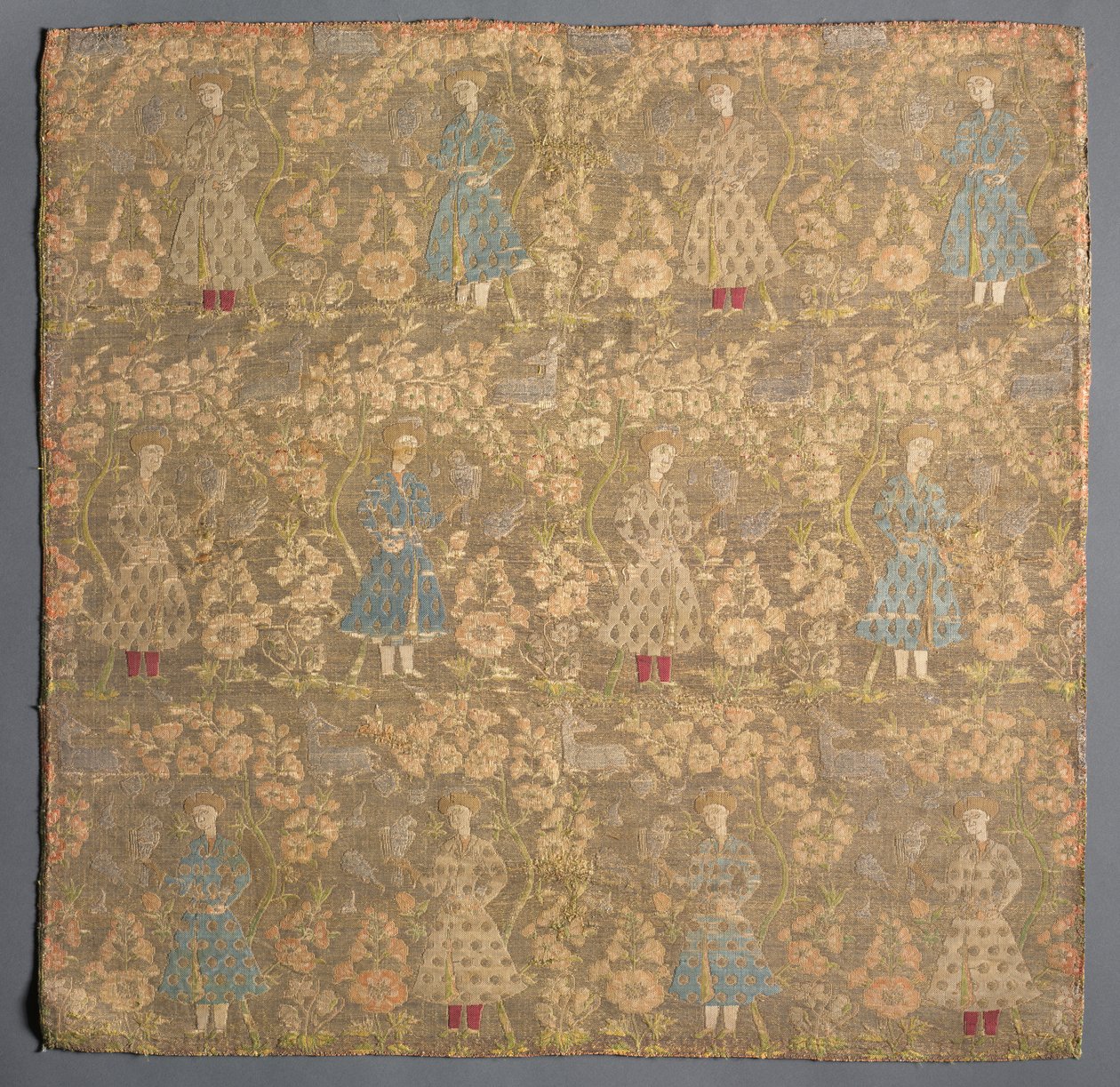 Splot skośny z sokolnikami wśród krzewów róż, 1650-1699. autorstwa Unbekannt