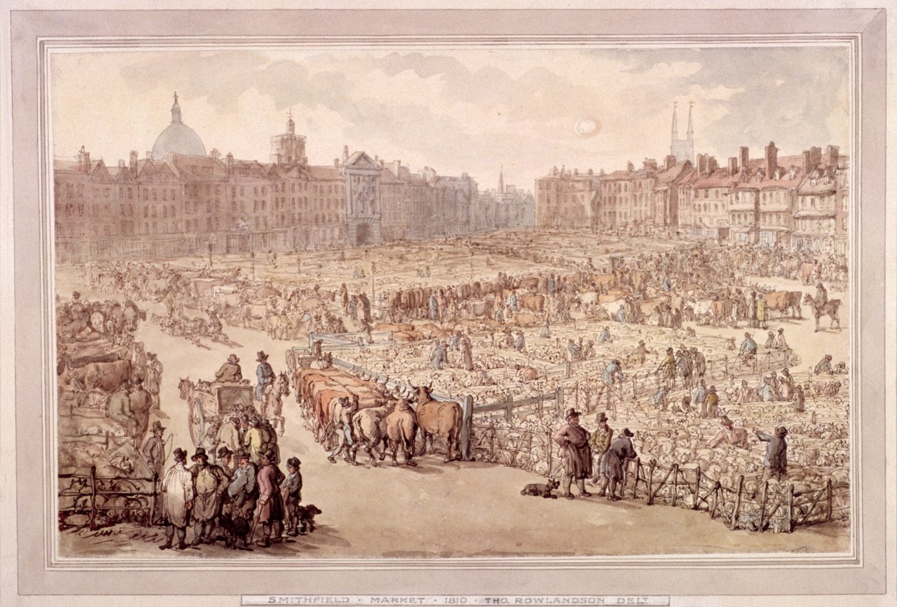 Widok na rynek Smithfield, Londyn, 1810 autorstwa Unbekannt