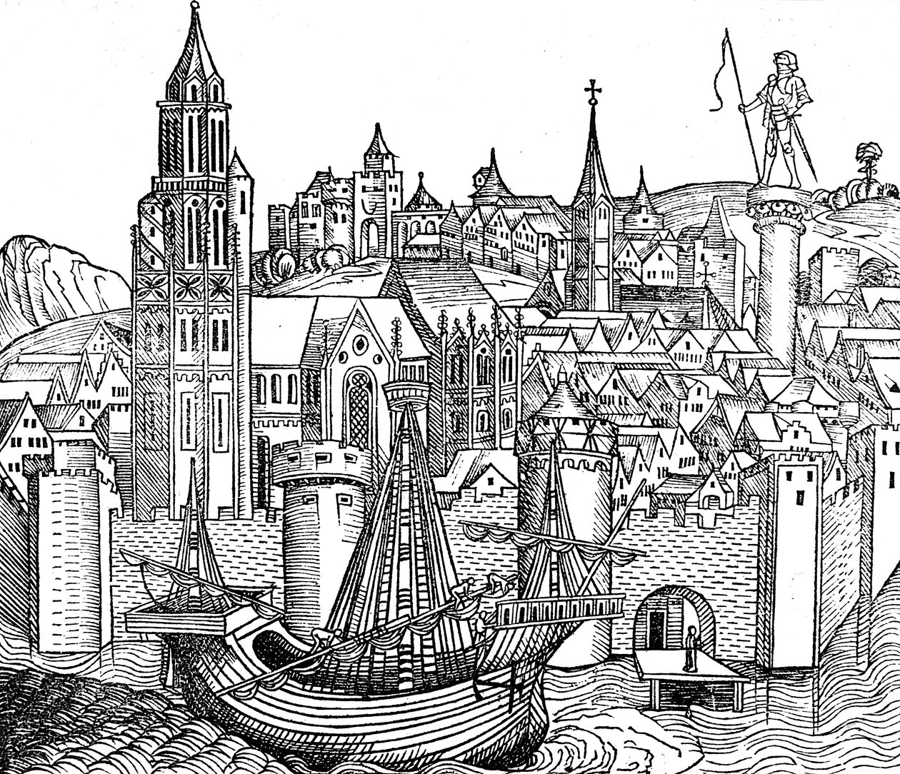 Widok warownego miasta, 1493 autorstwa Unbekannt