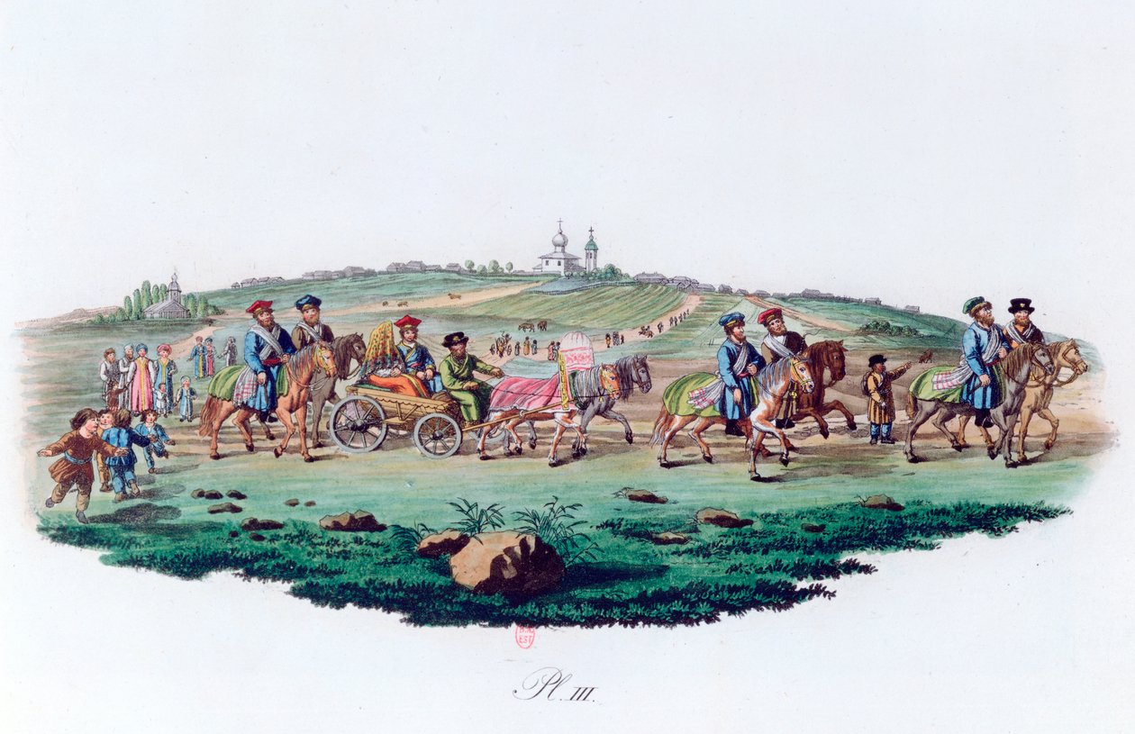 Procesja ślubna, Rosja, 1820 autorstwa Unbekannt