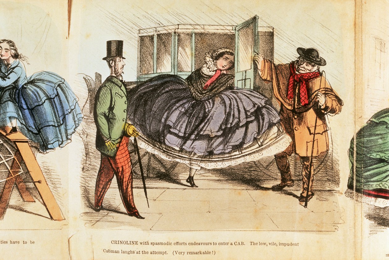 Kobieta usiłująca wejść do taksówki, ok. 1860 r. autorstwa Unbekannt