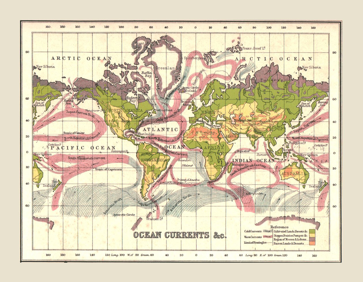Mapa świata przedstawiająca prądy oceaniczne, 1902. autorstwa Unbekannt