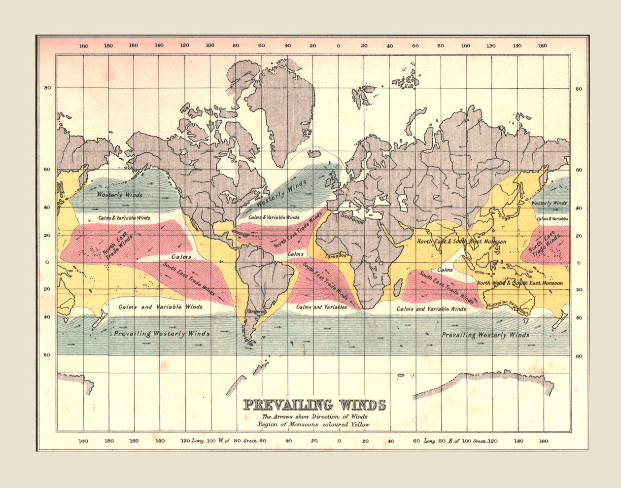 Mapa świata przedstawiająca przeważające wiatry, 1902. autorstwa Unbekannt