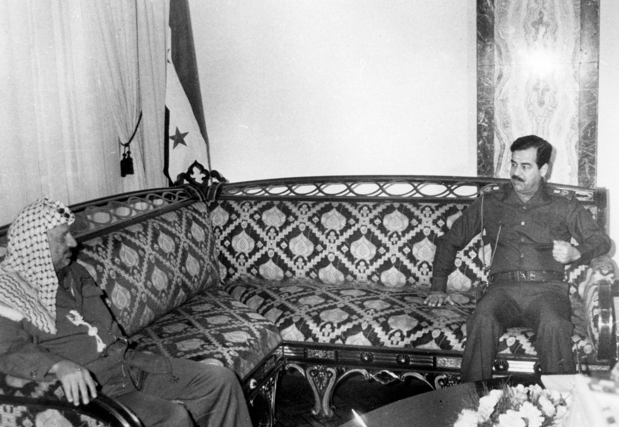 Yasser Arafat i Saddam Husajn, Irak, 1987 r. autorstwa Unbekannt