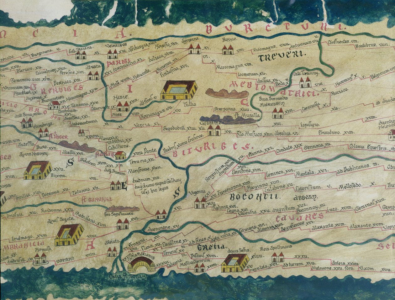 Fragment rzymskiej Galii z kopii mapy Peutinger autorstwa Unbekannt Unbekannt